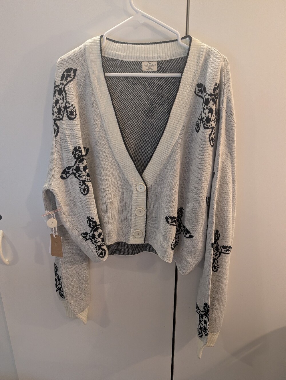 Simply Southern XXL Cream Cardigan with Black Turtle Motifs NWT